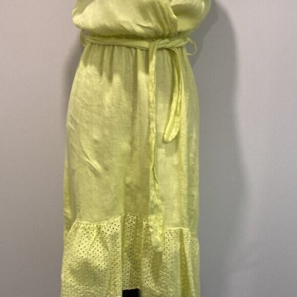 Via Signora Neon Yellow Linen Maxi Dress Medium fit - Picture 7 of 16
